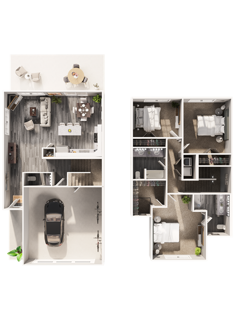 A Floor Plan showing 3 bedroom, 2.5 bathroom townhome with an attached garageat Hillcrest Village, Springdale, AR 72762